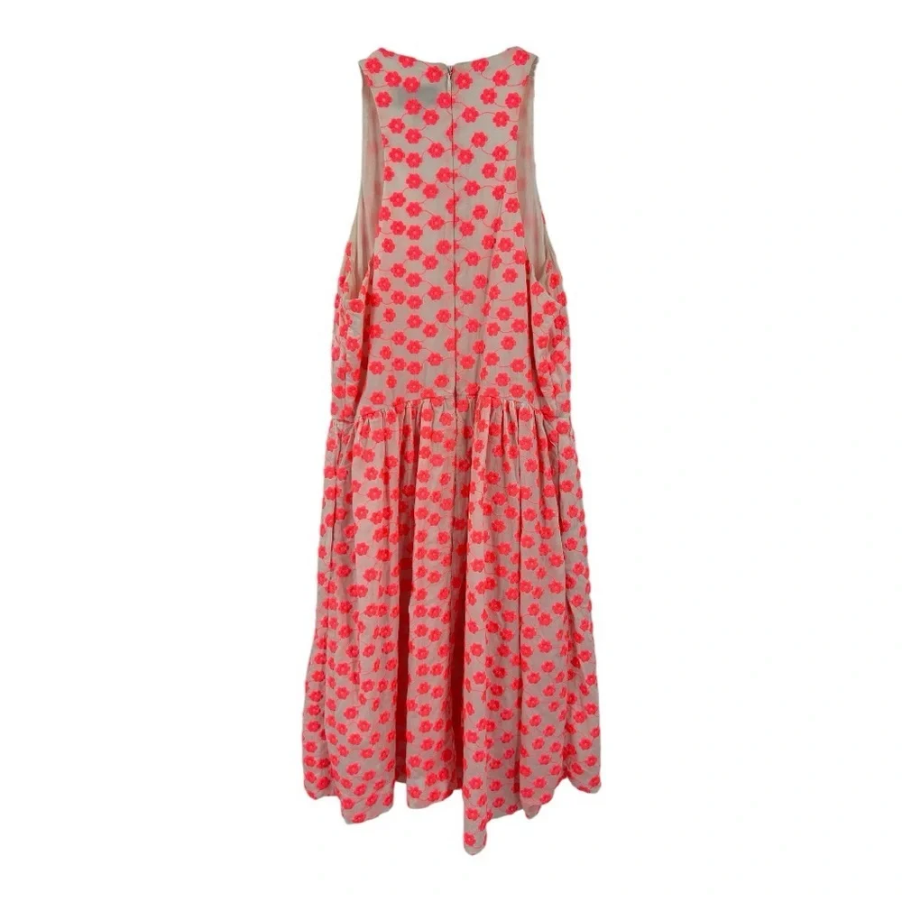 J Crew Neon Pink Floral Embroidered Halter Dress SZ 4